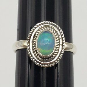 Fire Opal Ring Sterling Silver 925 Size 6.5